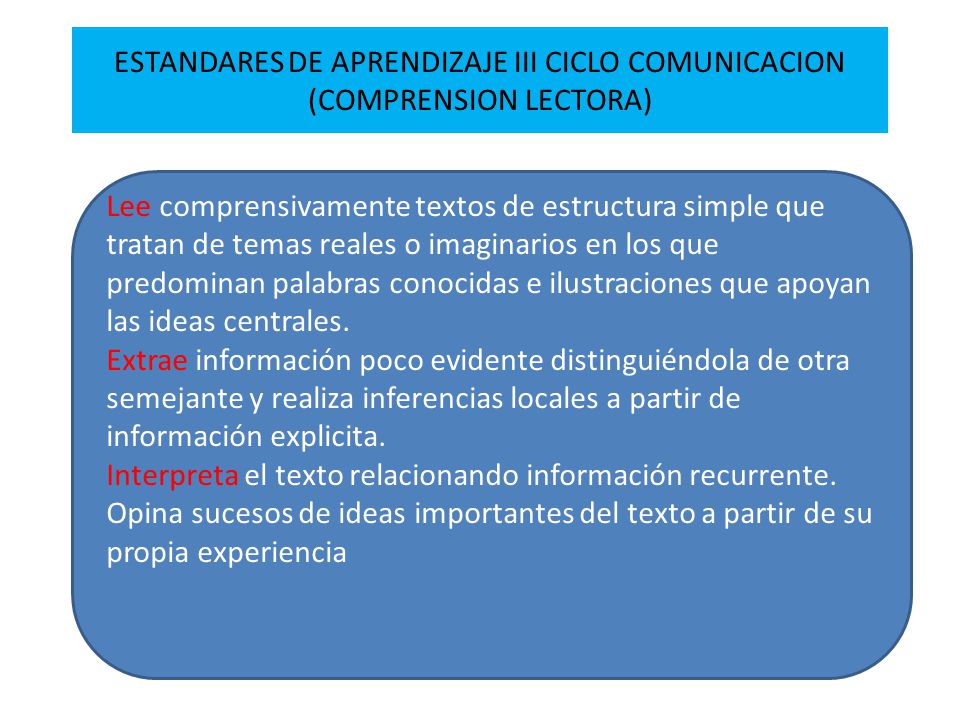 ESTANDARES DE APRENDIZAJE III CICLO COMUNICACION (COMPRENSION LECTORA)