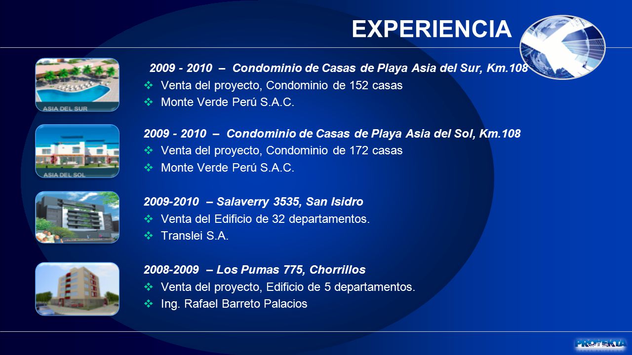 EXPERIENCIA – Condominio de Casas de Playa Asia del Sur, Km.108. Venta del proyecto, Condominio de 152 casas.
