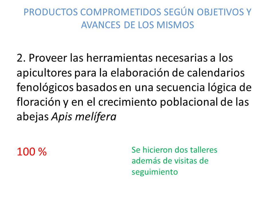 PRODUCTOS COMPROMETIDOS SEGÚN OBJETIVOS Y AVANCES DE LOS MISMOS