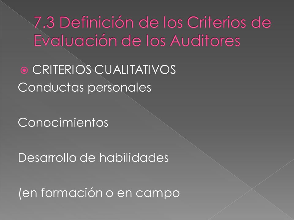 7.3 Definición de los Criterios de Evaluación de los Auditores
