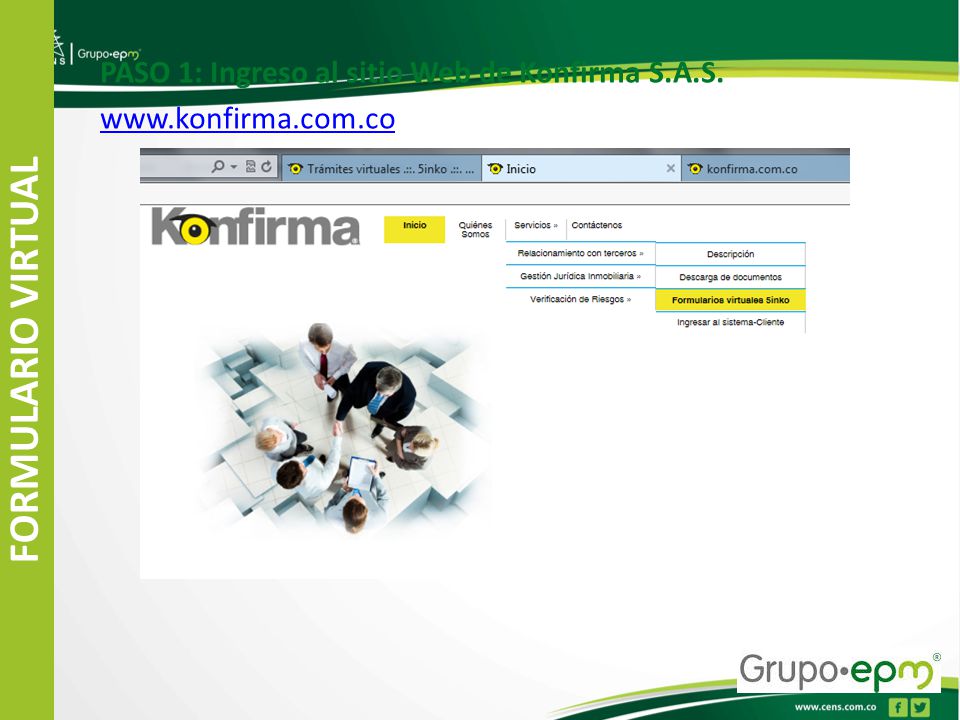 FORMULARIO VIRTUAL PASO 1: Ingreso al sitio Web de Konfirma S.A.S.