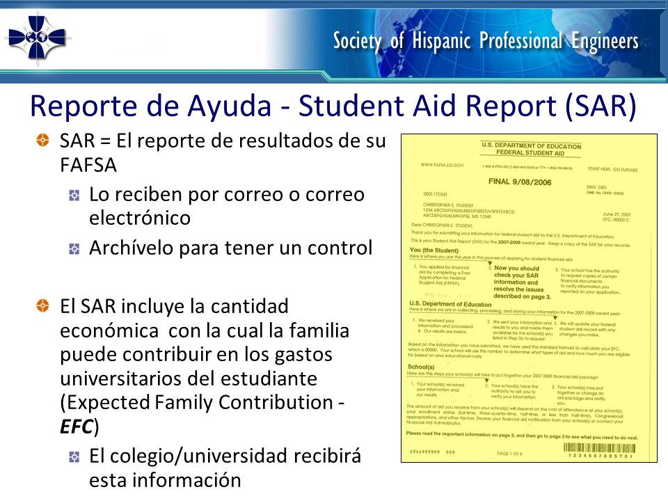 Reporte de Ayuda - Student Aid Report (SAR)
