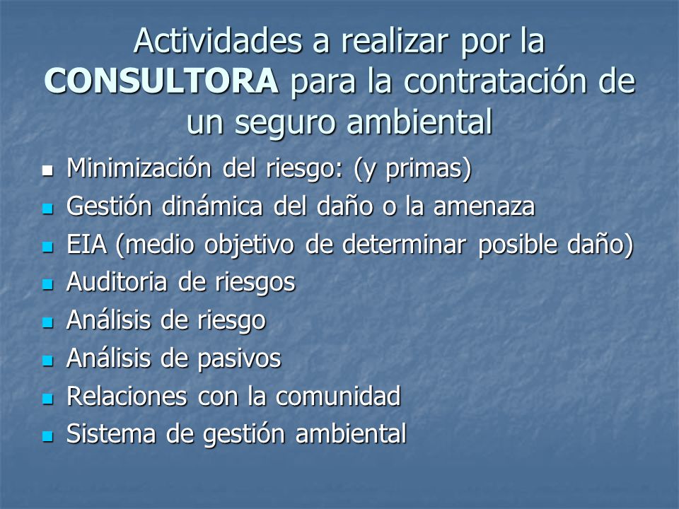 Actividades a realizar por la CONSULTORA para la contratación de un seguro ambiental