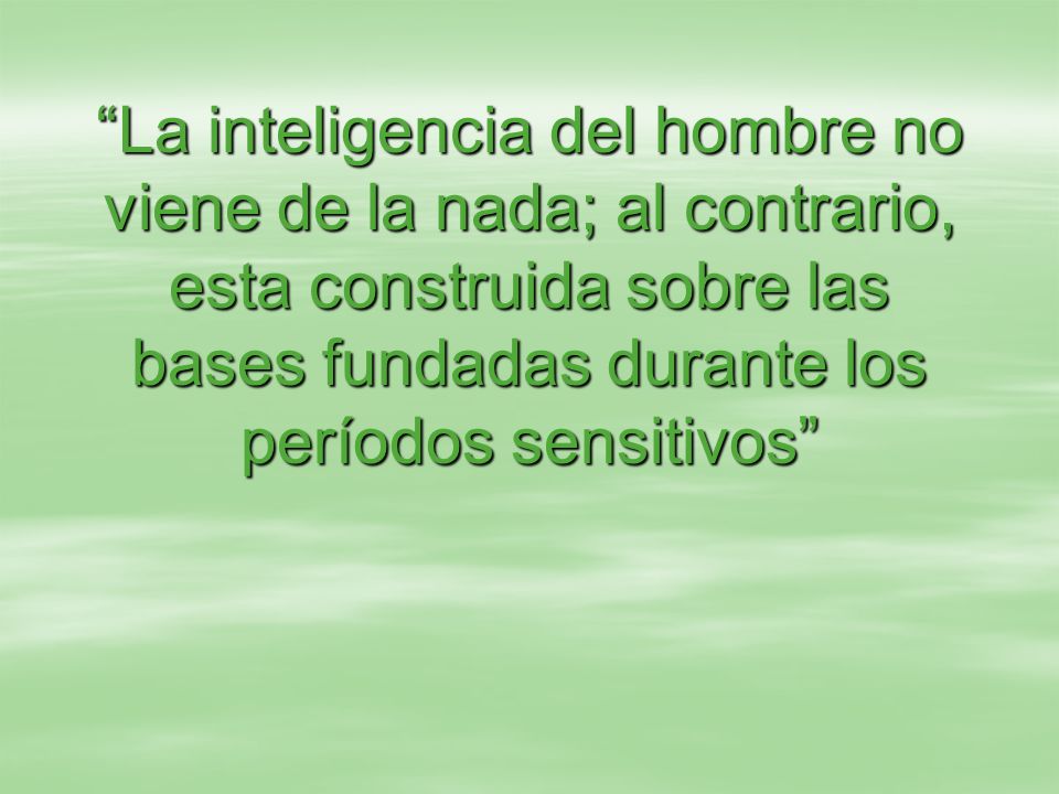 La inteligencia del hombre no viene de la nada; al contrario, esta construida sobre las bases fundadas durante los períodos sensitivos