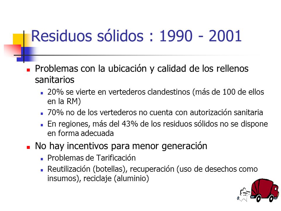 Residuos sólidos : Problemas con la ubicación y calidad de los rellenos sanitarios.