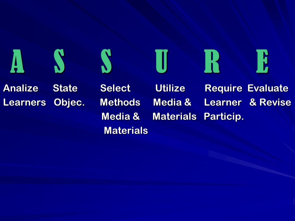A S S U R E Analize State Select Utilize Require Evaluate