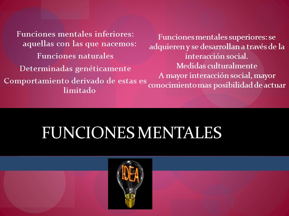Funciones mentales superiores: se adquieren y se desarrollan a través de la interacción social.