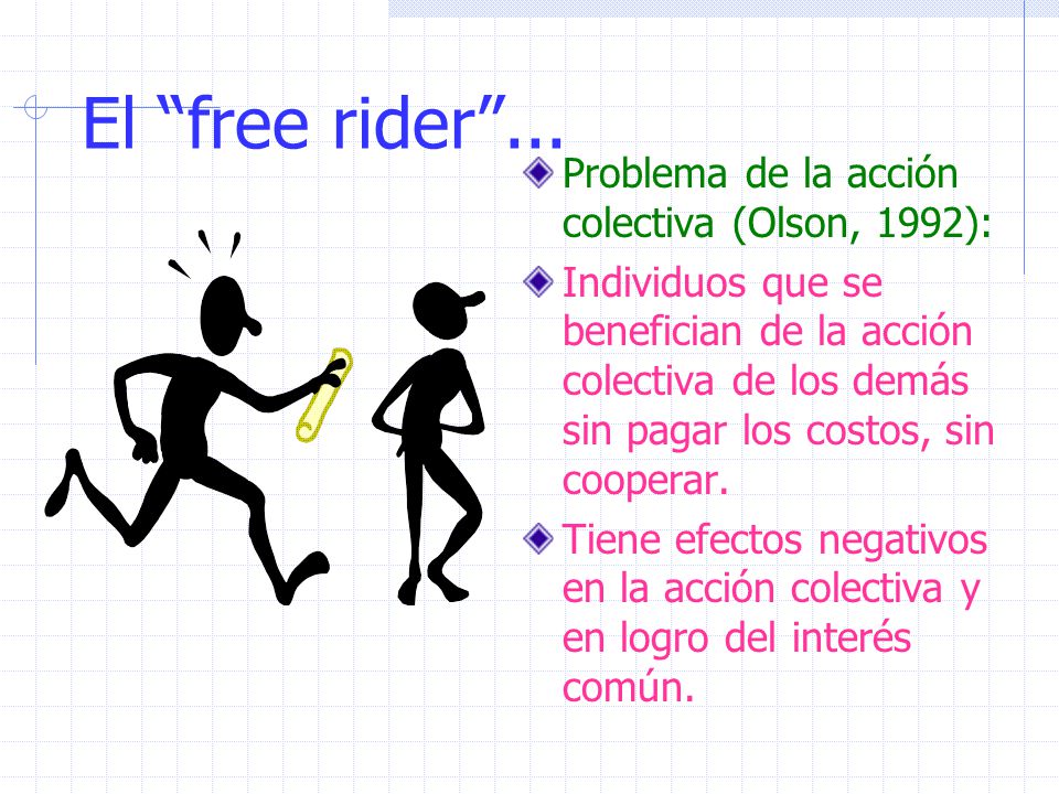 El free rider ... Problema de la acción colectiva (Olson, 1992):