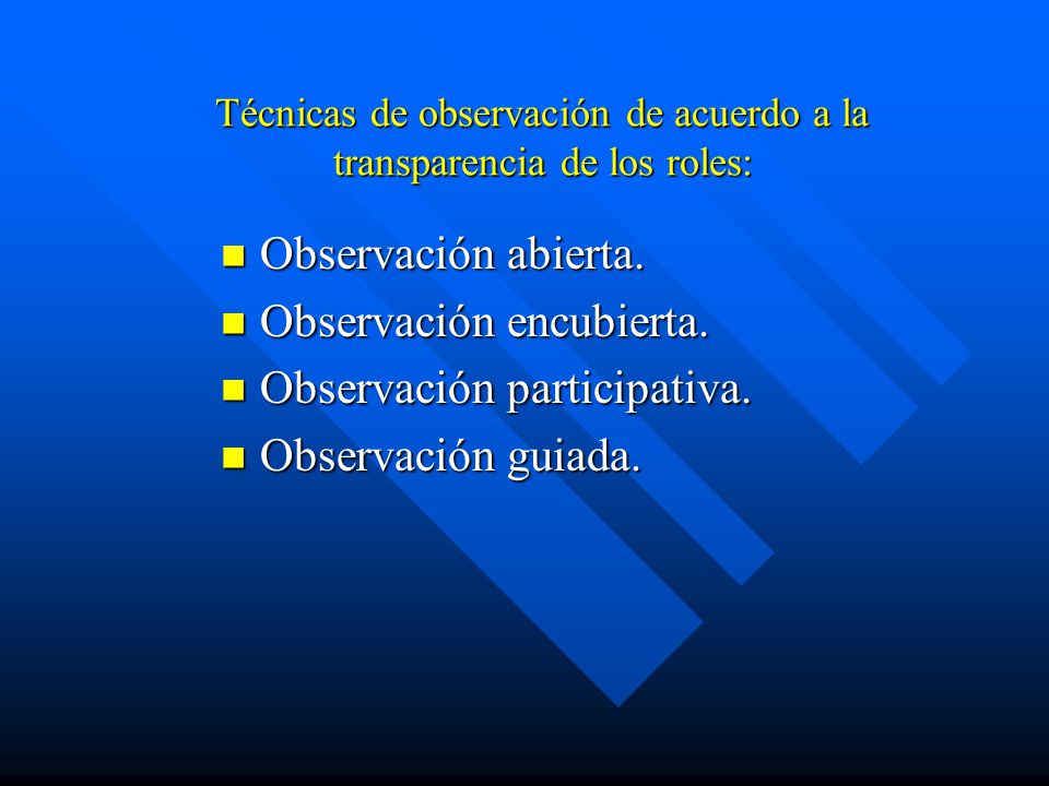 Técnicas de observación de acuerdo a la transparencia de los roles: