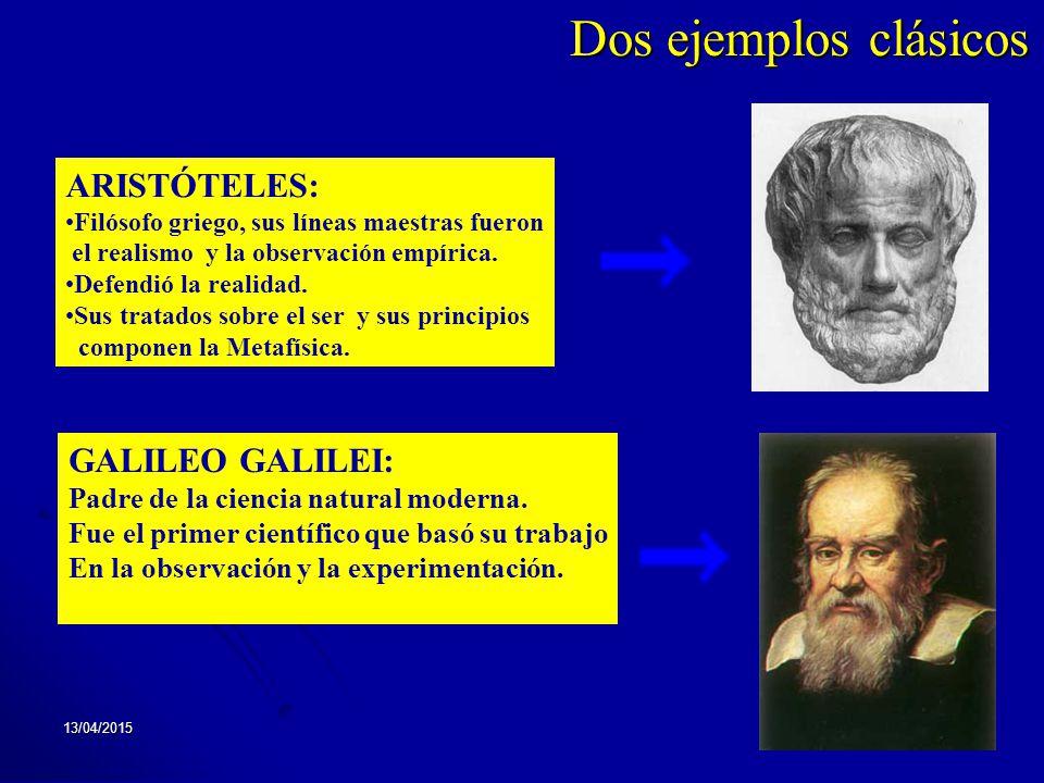 Dos ejemplos clásicos ARISTÓTELES: GALILEO GALILEI: