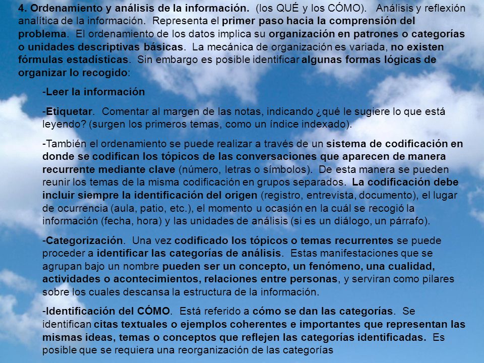 4. Ordenamiento y análisis de la información. (los QUÉ y los CÓMO)