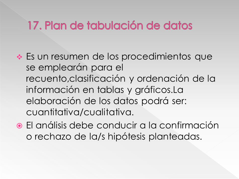 17. Plan de tabulación de datos