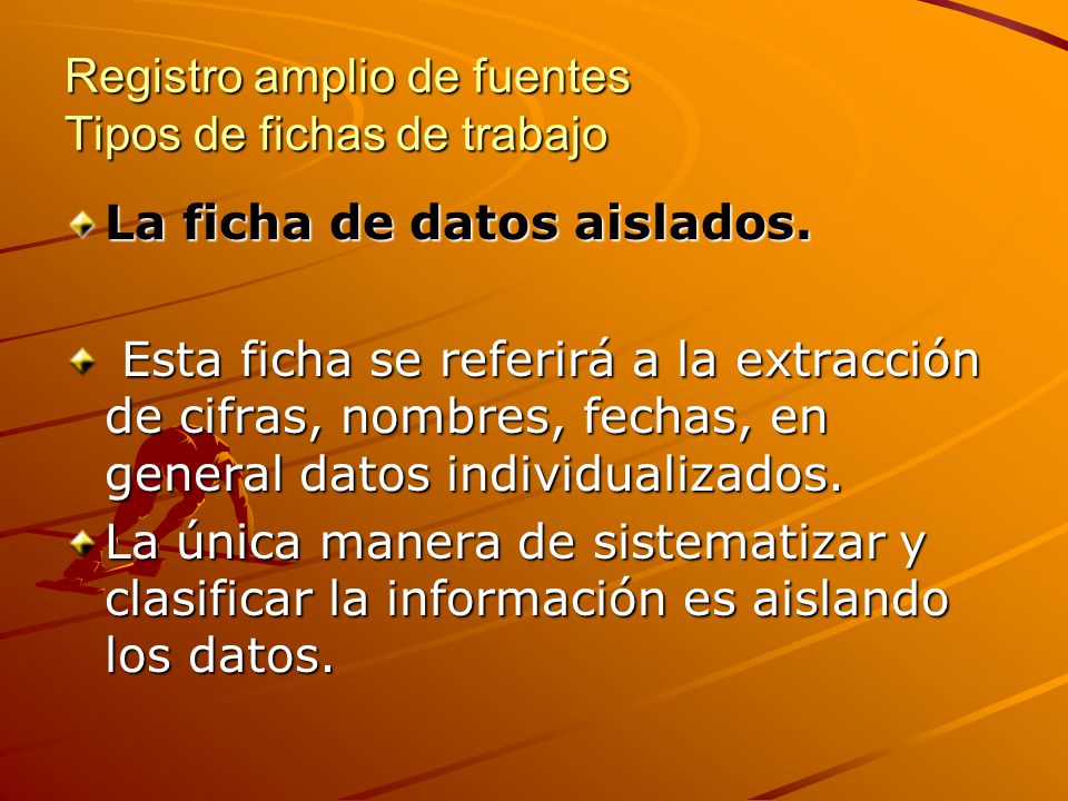 Registro amplio de fuentes Tipos de fichas de trabajo