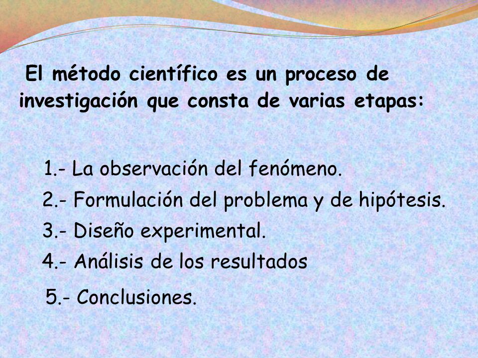 El método científico es un proceso de investigación que consta de varias etapas: