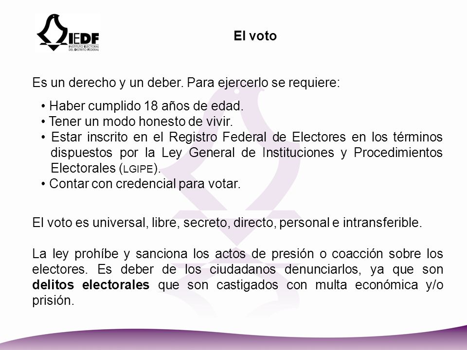 Es un derecho y un deber. Para ejercerlo se requiere: