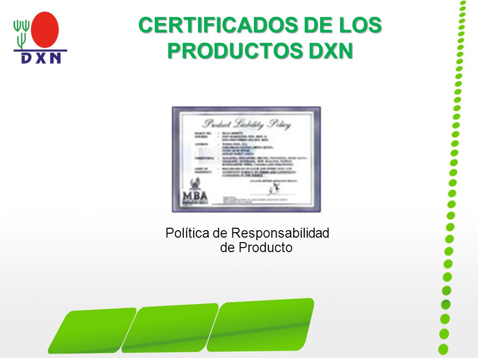 CERTIFICADOS DE LOS PRODUCTOS DXN