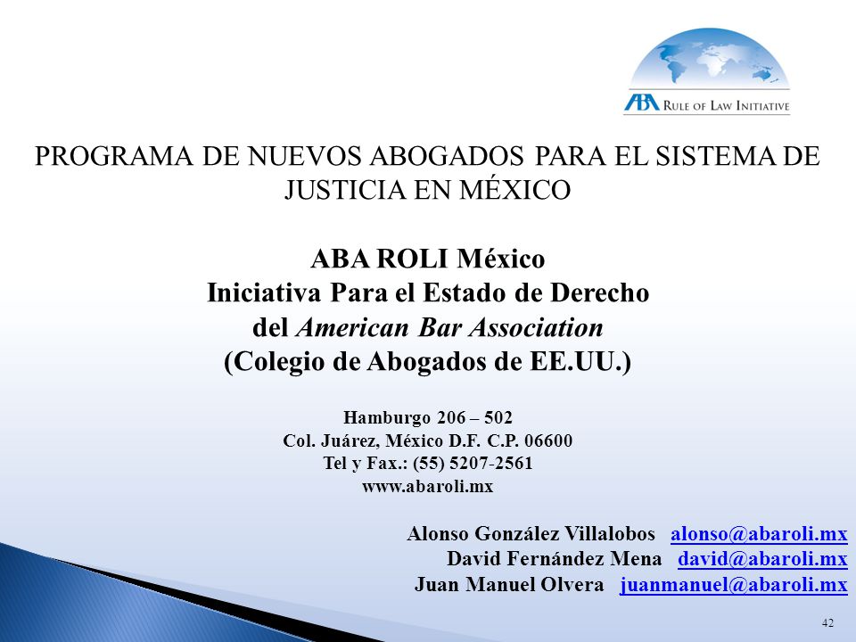 PROGRAMA DE NUEVOS ABOGADOS PARA EL SISTEMA DE JUSTICIA EN MÉXICO