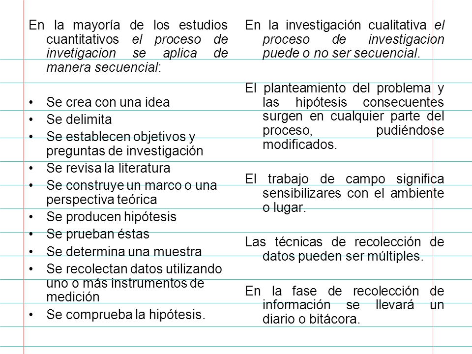 En la mayoría de los estudios cuantitativos el proceso de invetigacion se aplica de manera secuencial: