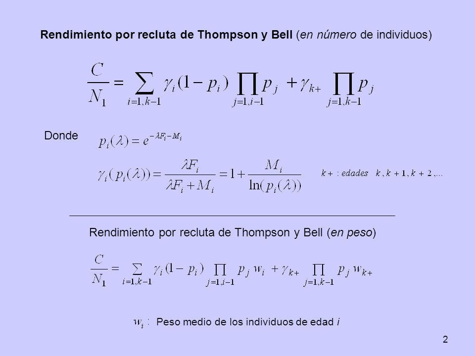 Rendimiento por recluta de Thompson y Bell (en número de individuos)
