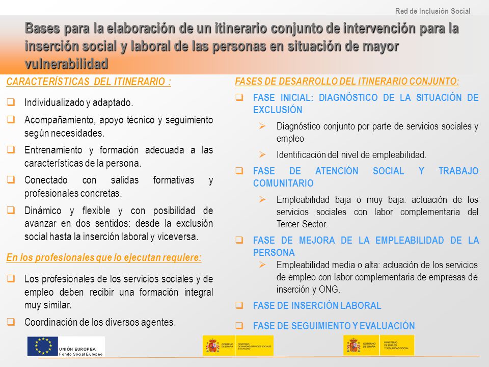 Bases para la elaboración de un itinerario conjunto de intervención para la inserción social y laboral de las personas en situación de mayor vulnerabilidad