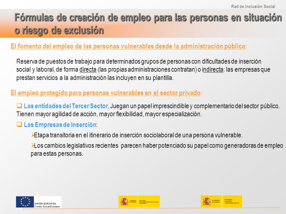 Fórmulas de creación de empleo para las personas en situación o riesgo de exclusión