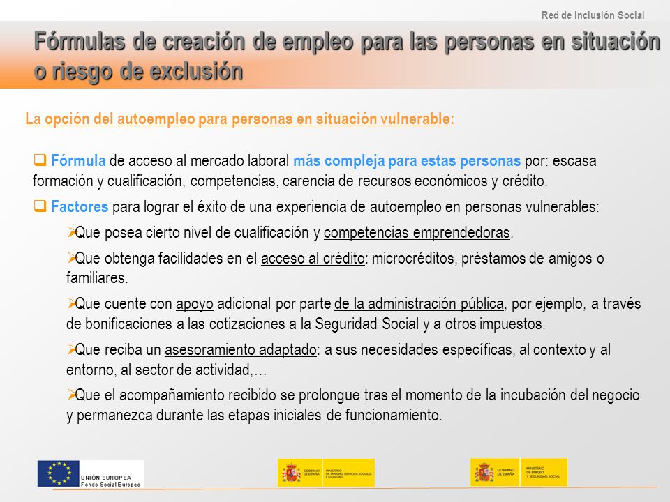 Fórmulas de creación de empleo para las personas en situación o riesgo de exclusión