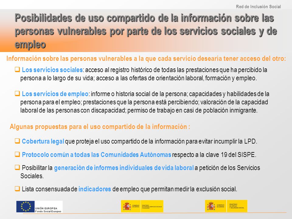 Posibilidades de uso compartido de la información sobre las personas vulnerables por parte de los servicios sociales y de empleo