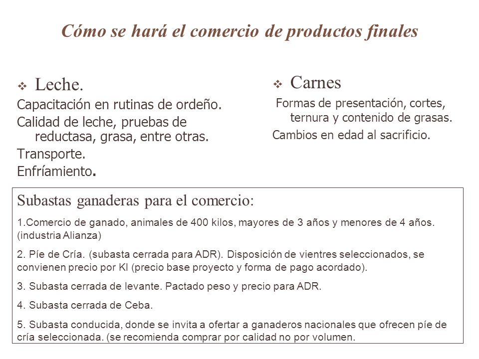 Cómo se hará el comercio de productos finales