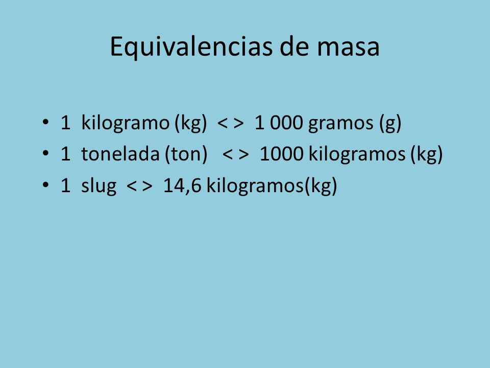 Equivalencias de masa 1 kilogramo (kg) < > gramos (g)