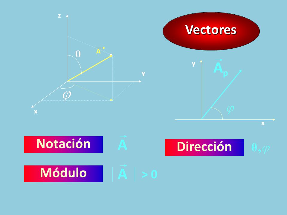 Dirección x y z Vectores A Ap x y Notación A Módulo A > 0