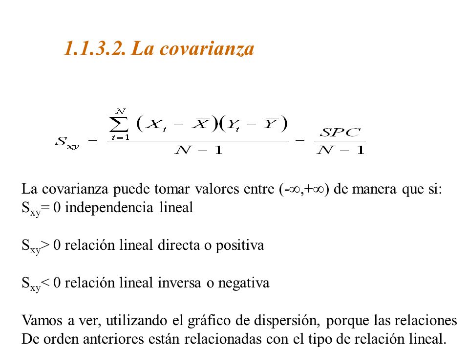La covarianza puede tomar valores entre (-∞,+∞) de manera que si: