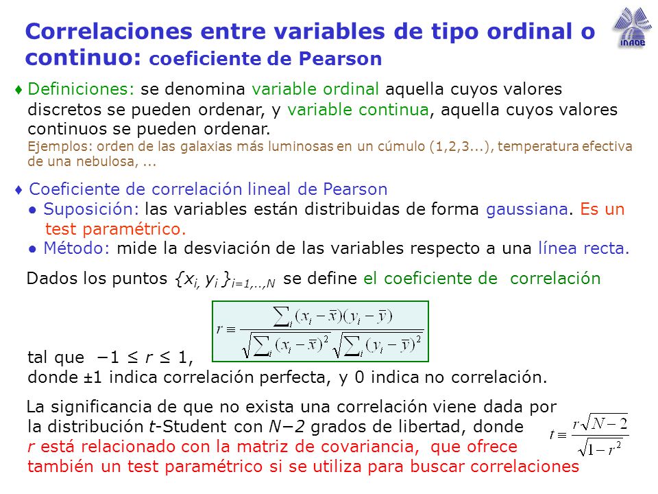 Correlaciones entre variables de tipo ordinal o continuo: coeficiente de Pearson