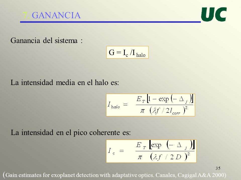 7. GANANCIA Ganancia del sistema : G = Ic /I halo