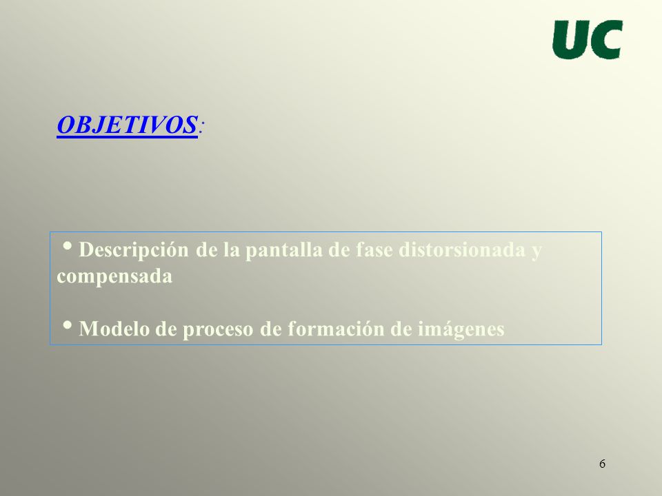 OBJETIVOS: Descripción de la pantalla de fase distorsionada y compensada. Modelo de proceso de formación de imágenes.
