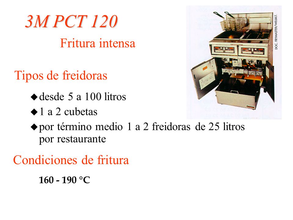 3M PCT 120 Fritura intensa Tipos de freidoras Condiciones de fritura