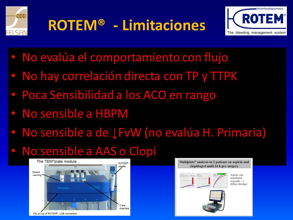 ROTEM® - Limitaciones No evalúa el comportamiento con flujo
