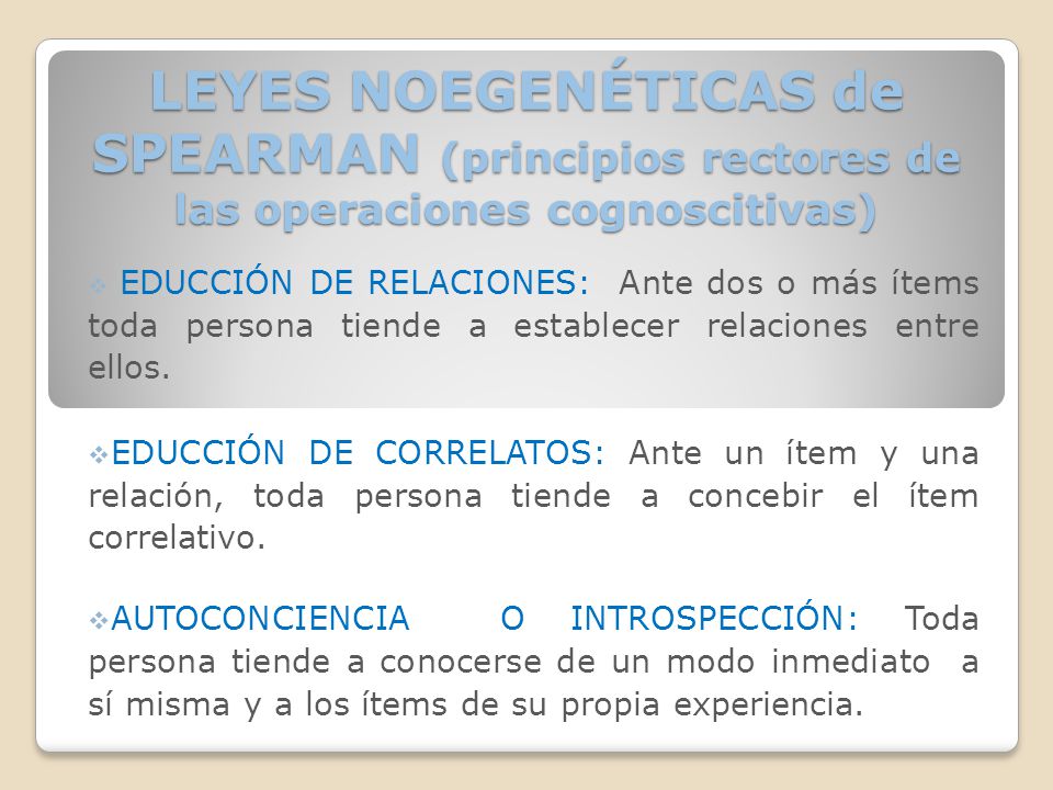 LEYES NOEGENÉTICAS de SPEARMAN (principios rectores de las operaciones cognoscitivas)