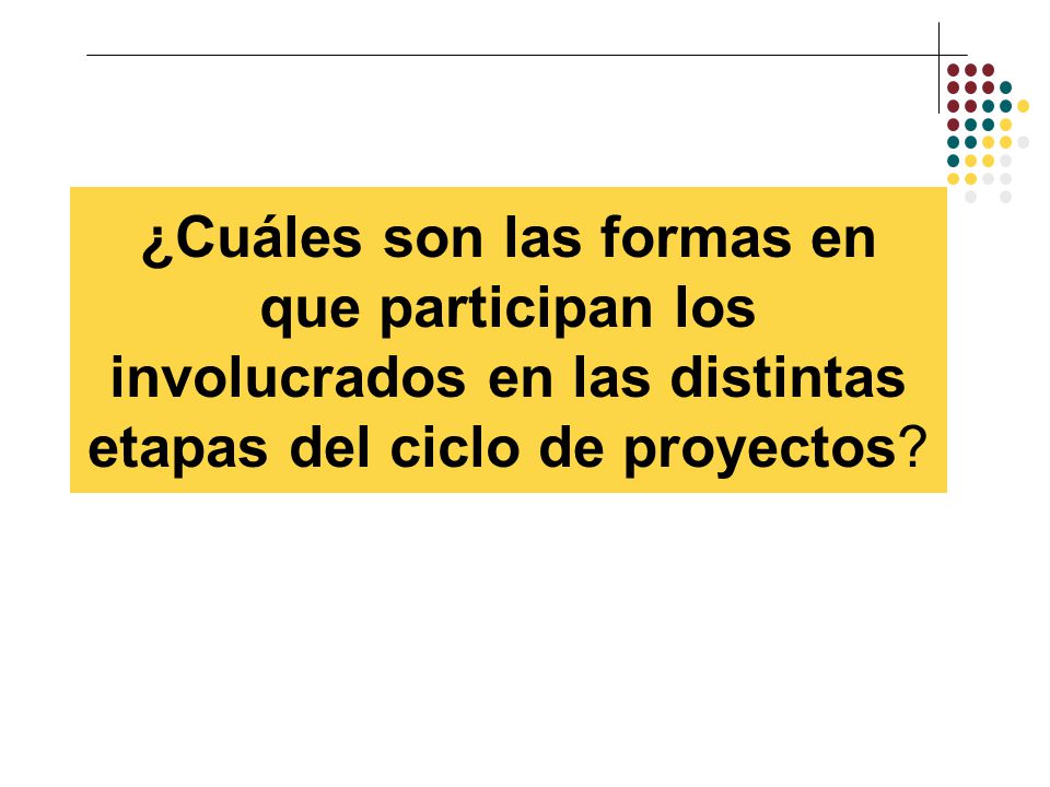 ¿Cuáles son las formas en que participan los involucrados en las distintas etapas del ciclo de proyectos