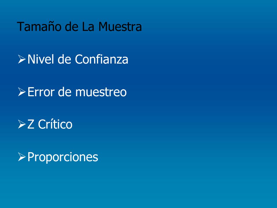 Tamaño de La Muestra Nivel de Confianza Error de muestreo Z Crítico Proporciones