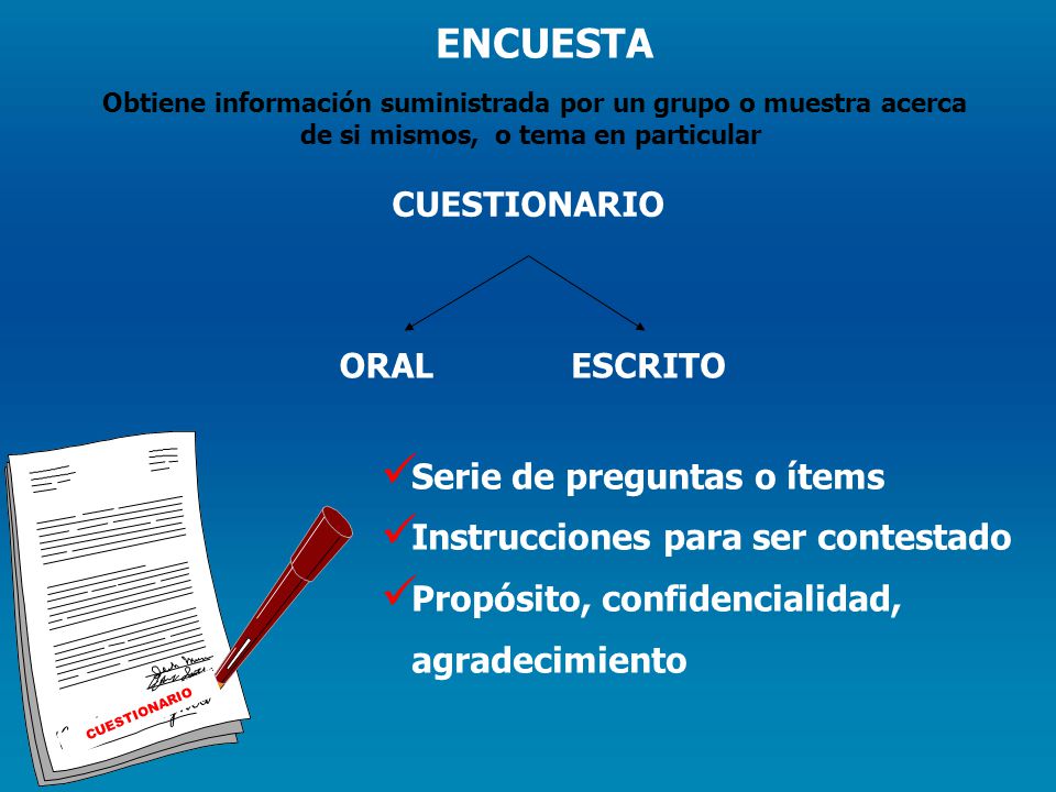 ENCUESTA Serie de preguntas o ítems Instrucciones para ser contestado