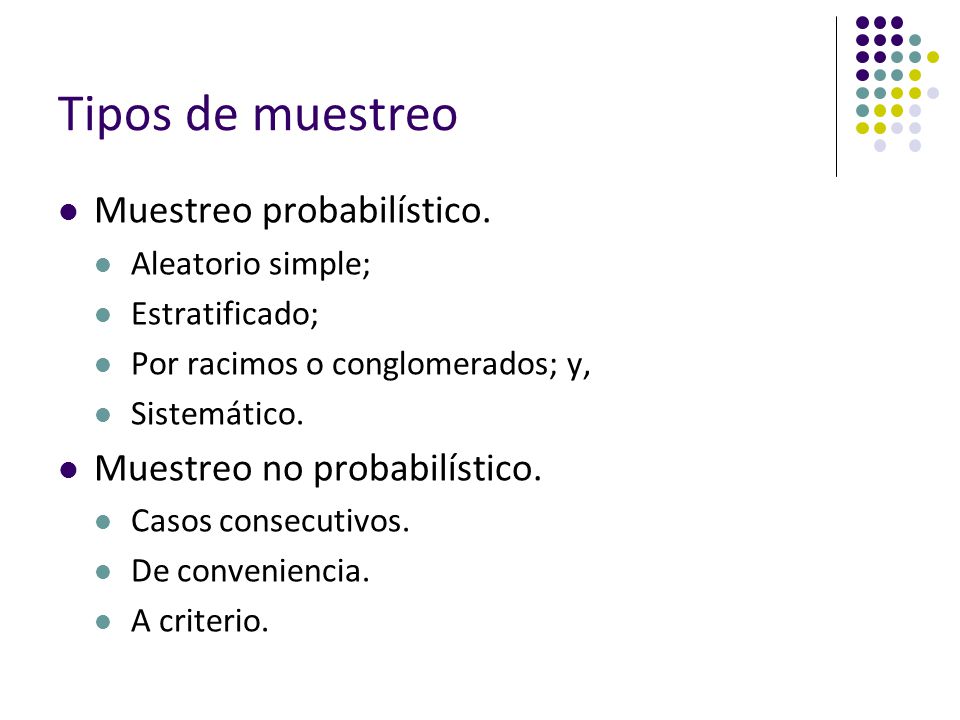 Tipos de muestreo Muestreo probabilístico. Muestreo no probabilístico.