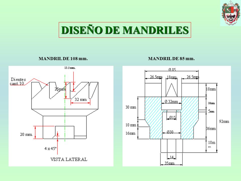 DISEÑO DE MANDRILES MANDRIL DE 108 mm. MANDRIL DE 85 mm.