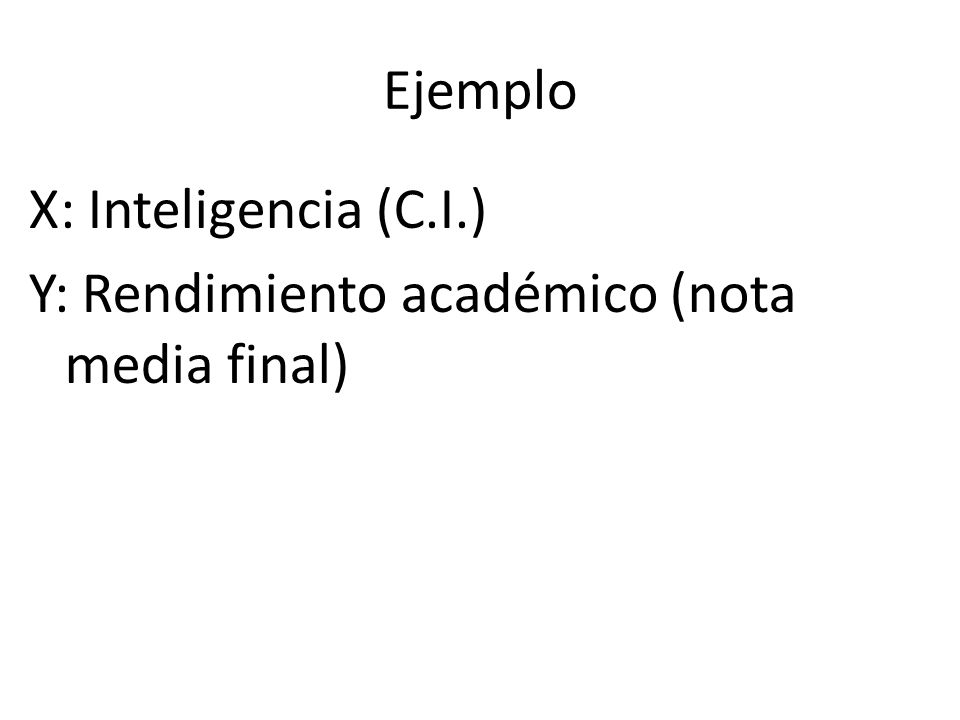 Ejemplo X: Inteligencia (C.I.) Y: Rendimiento académico (nota media final)