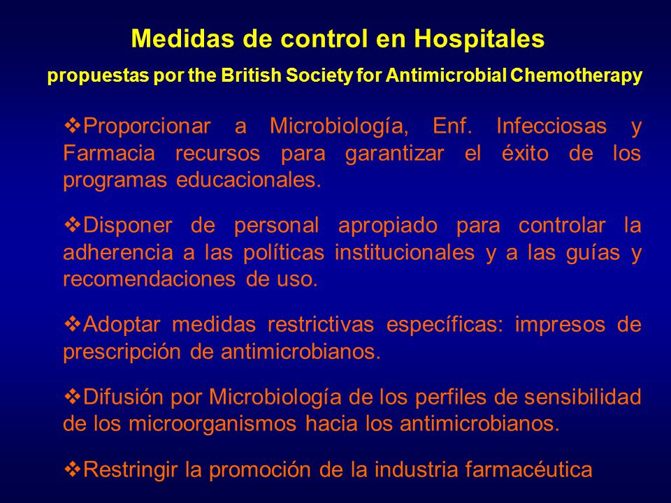 Medidas de control en Hospitales propuestas por the British Society for Antimicrobial Chemotherapy