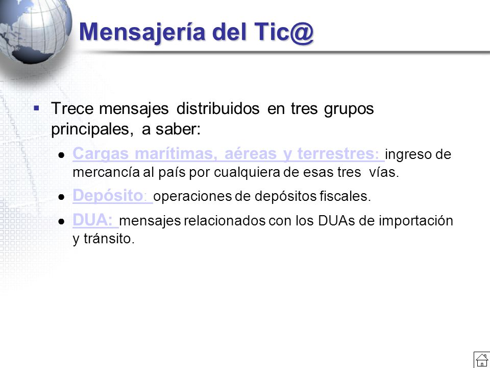 Mensajería del Trece mensajes distribuidos en tres grupos principales, a saber: