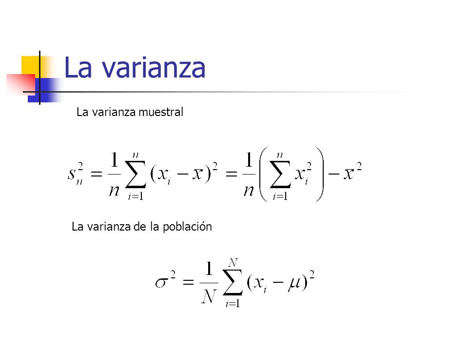 La varianza La varianza muestral La varianza de la población