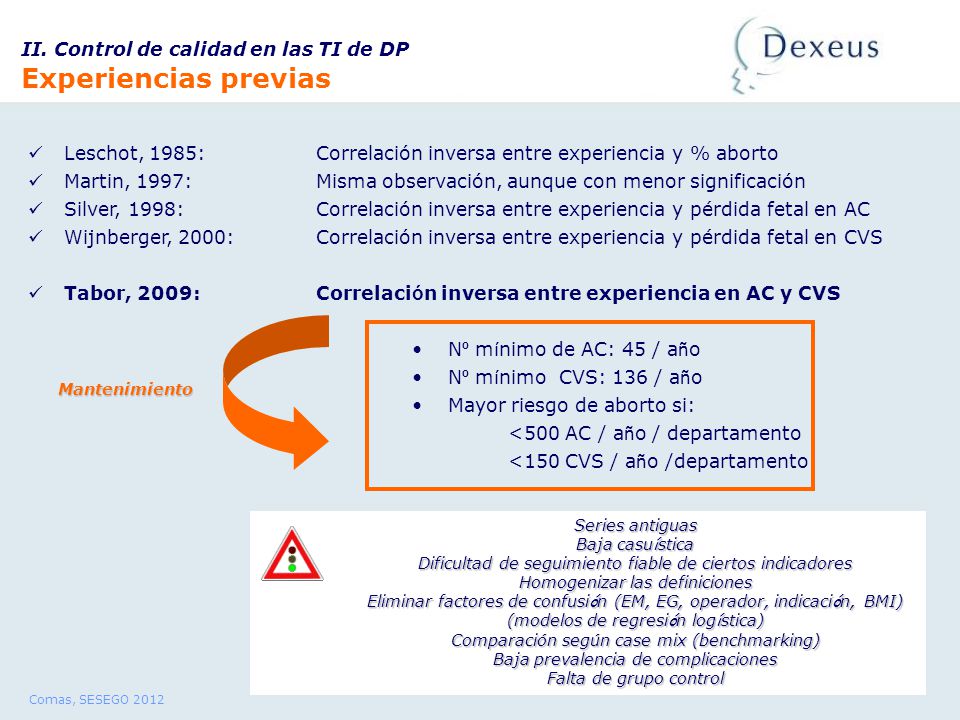 Experiencias previas II. Control de calidad en las TI de DP