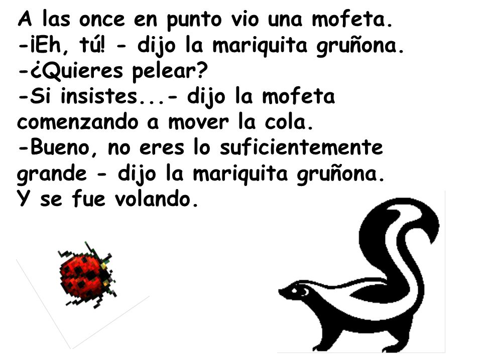 A las once en punto vio una mofeta. -¡Eh, tú