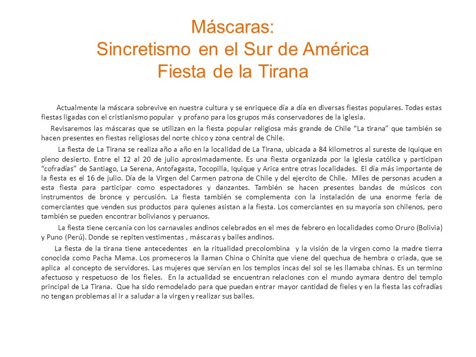 Máscaras: Sincretismo en el Sur de América Fiesta de la Tirana