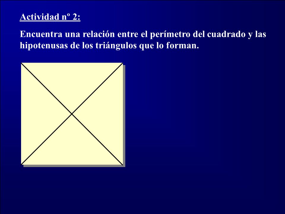 Actividad nº 2: Encuentra una relación entre el perímetro del cuadrado y las hipotenusas de los triángulos que lo forman.